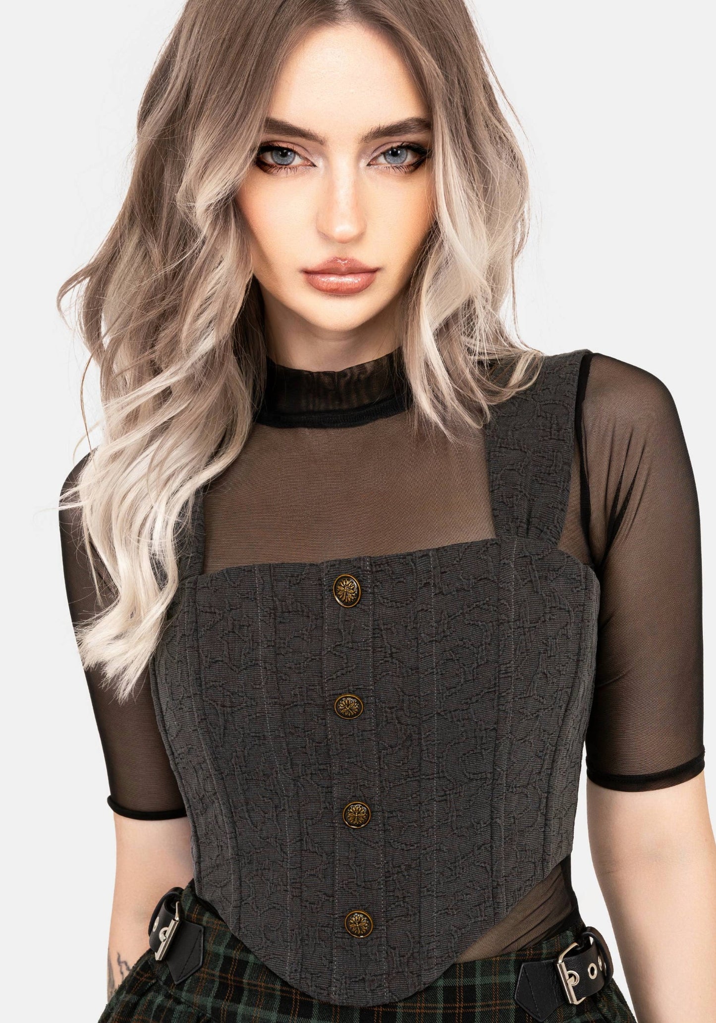 Ombra Button Front Sleeveless Corset Top