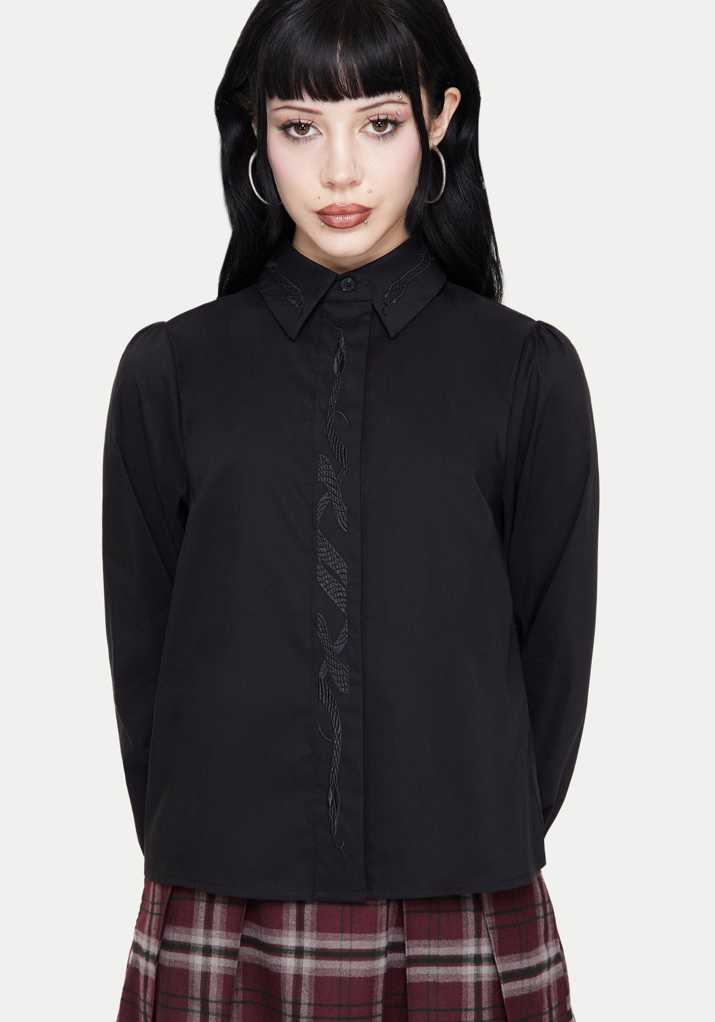 Shadowbane Long Sleeve Button Up Snake Detail Shirt