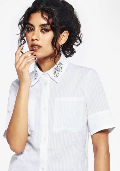 Koax Cotton Check Embroidered Button Up Shirt