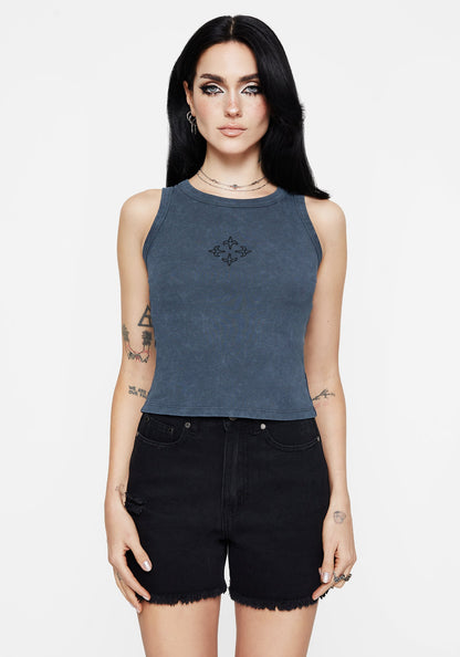 Haven Cross Embroidered Ribbed Cotton Tank Top