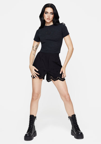 Christina Cotton Cut Out Detail Washed T-Shirt