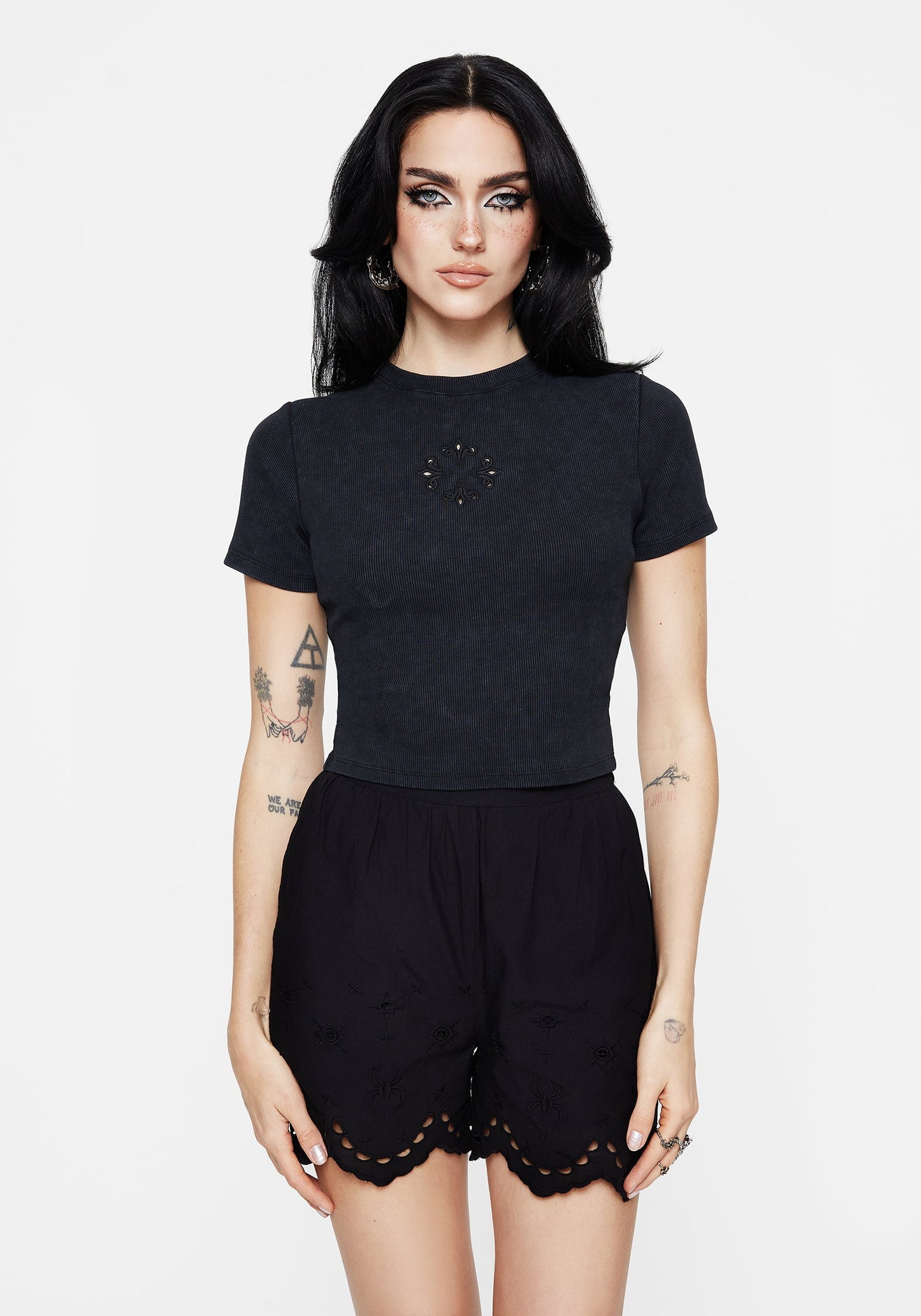 Christina Cotton Cut Out Detail Washed T-Shirt