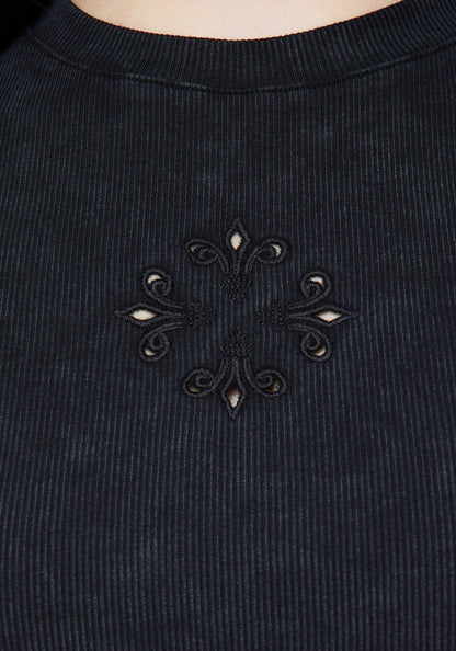 Christina Cotton Cut Out Detail Washed T-Shirt