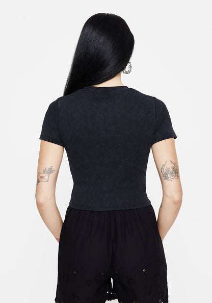 Christina Cotton Cut Out Detail Washed T-Shirt