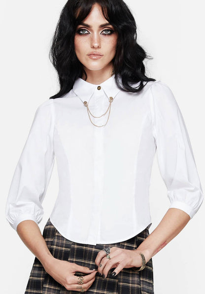 Mire Button Up Puff Sleeve Chain Collared Shirt