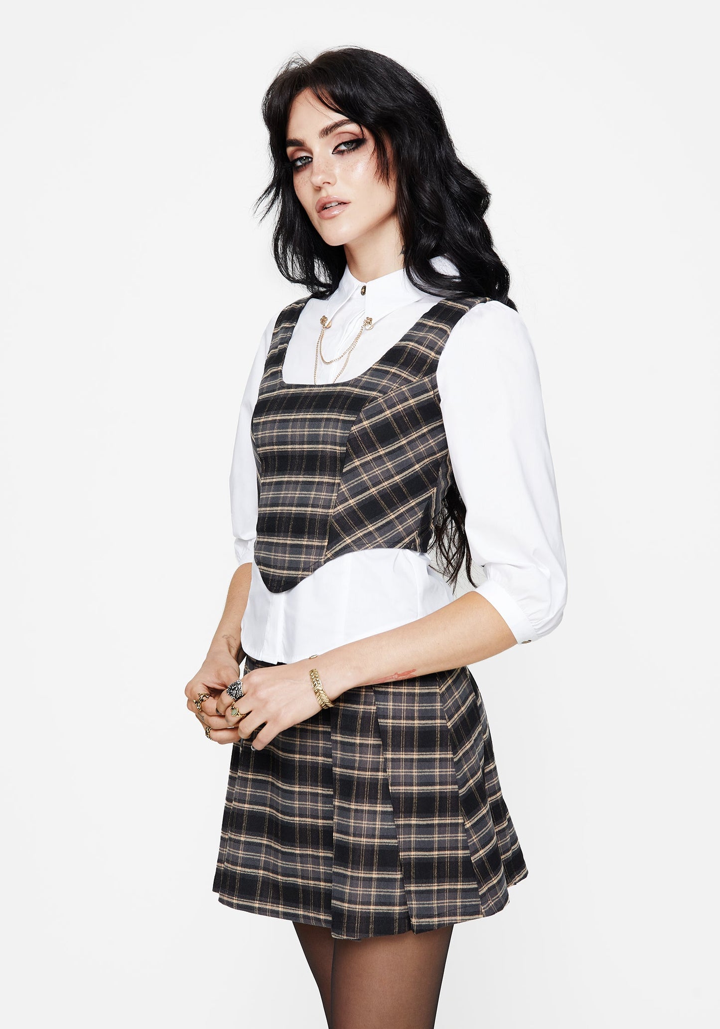 Mire Button Up Puff Sleeve Chain Collared Shirt