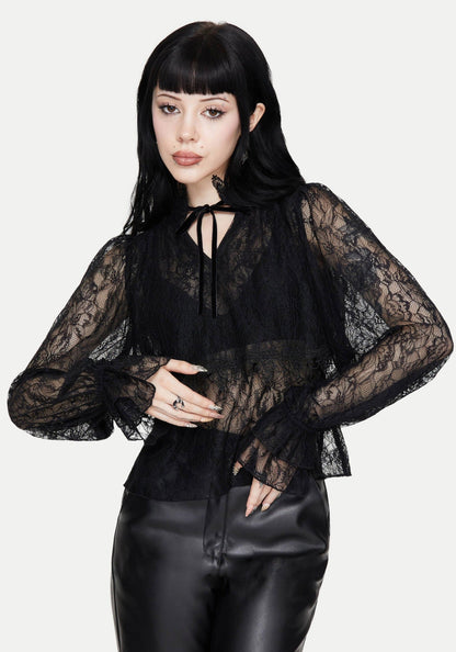 Darkwave Tie Neck Lace Blouse