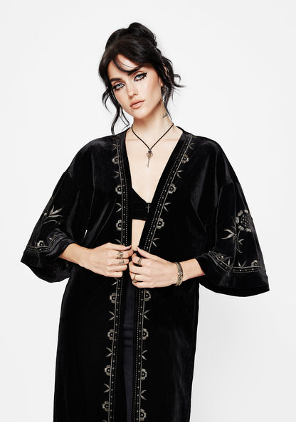 Kobra Velvet Snake Embroidered Longline Kimono