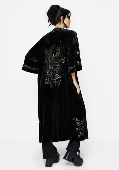 Kobra Velvet Snake Embroidered Longline Kimono