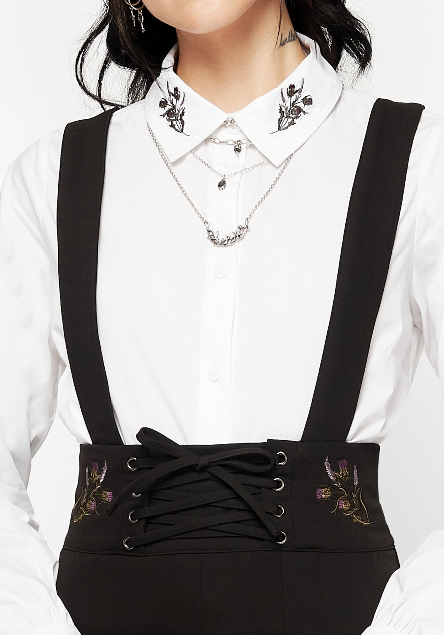 Despair Cotton Thistle Embroidered Button Up Shirt