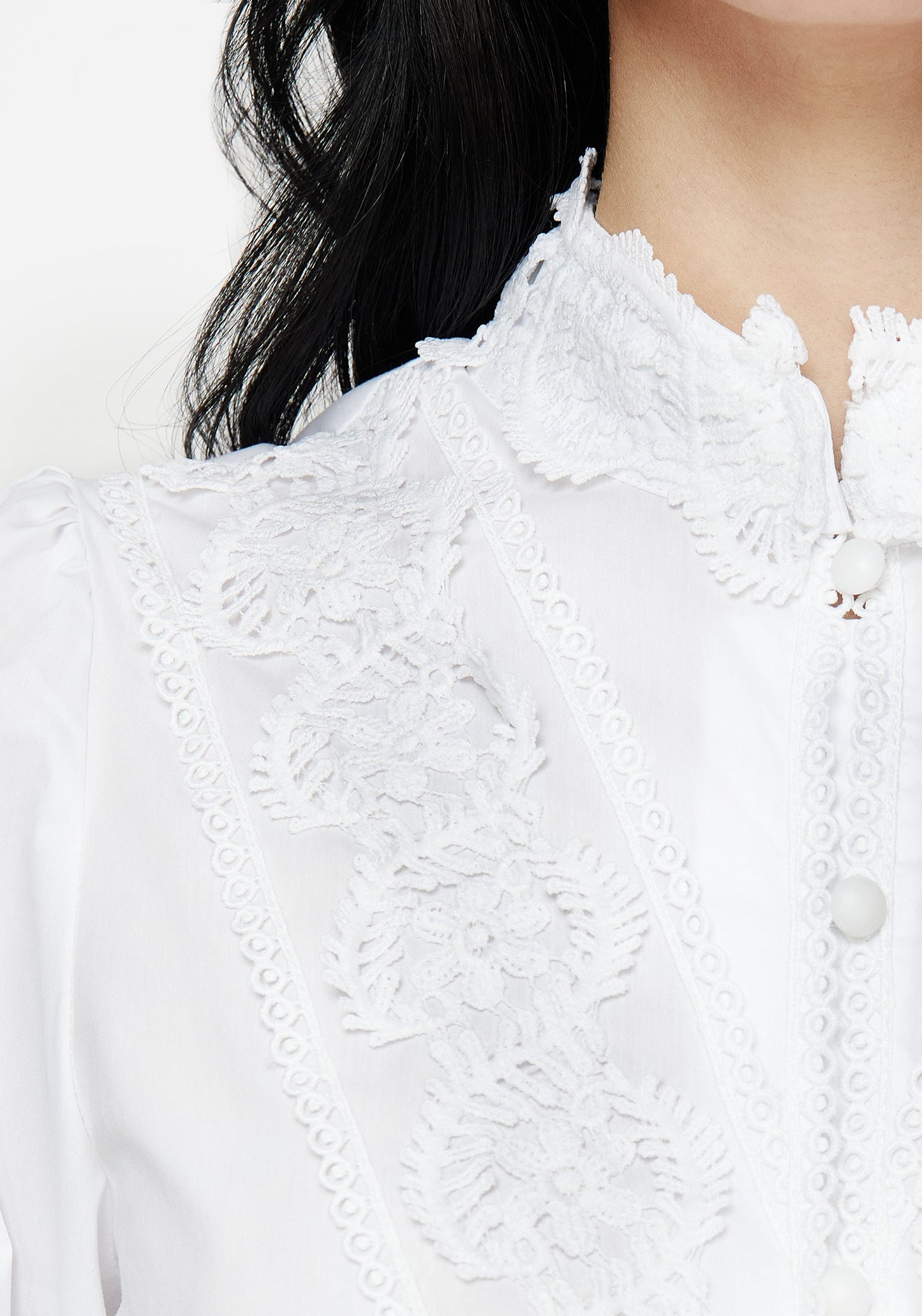 Morgaine Lace Detail Button Up Shirt - White