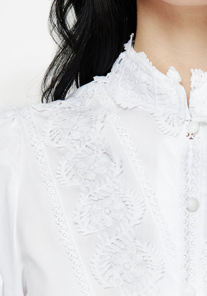 Morgaine Lace Detail Button Up Shirt - White