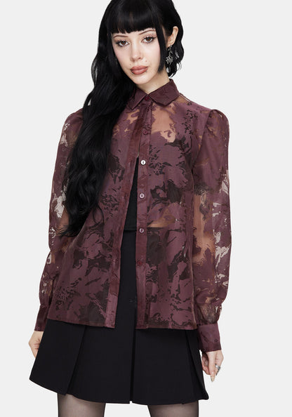 Spectre Sheer Loose Fit Shirt - Burgundy