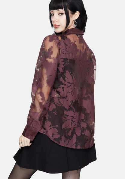 Spectre Sheer Loose Fit Shirt - Burgundy