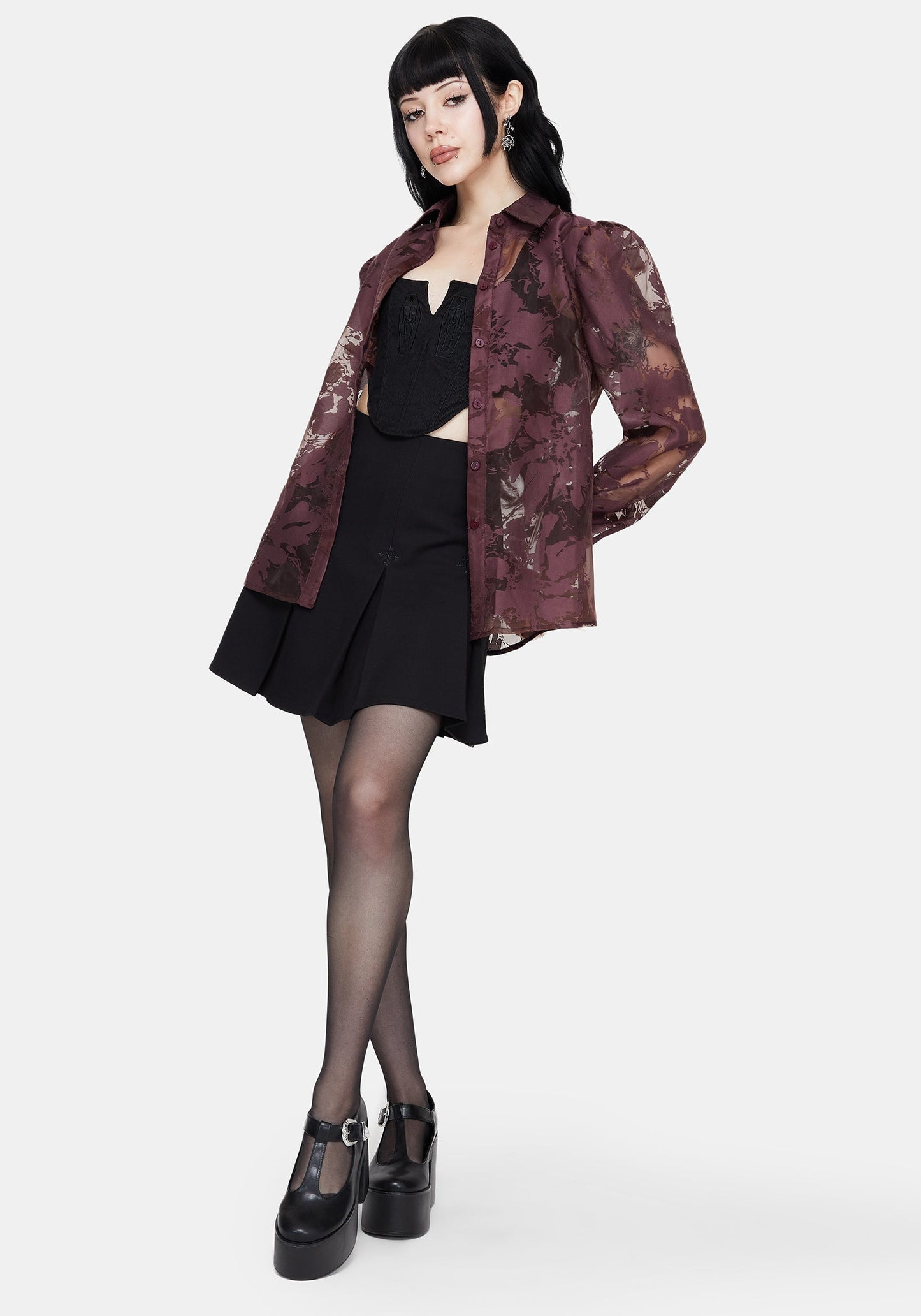 Spectre Sheer Loose Fit Shirt - Burgundy