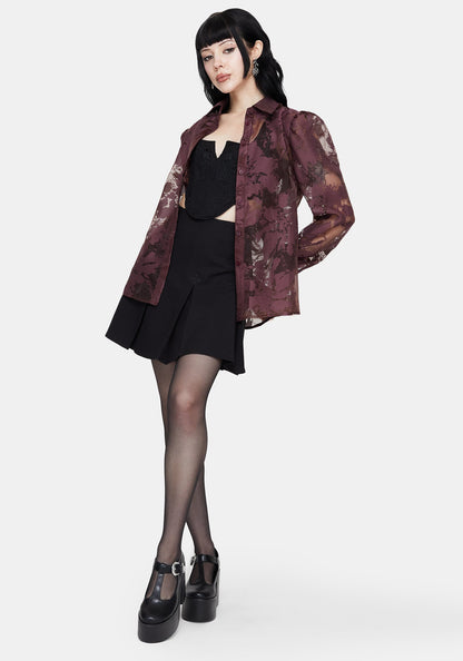 Spectre Sheer Loose Fit Shirt - Burgundy
