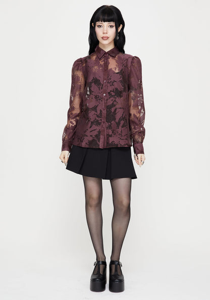 Spectre Sheer Loose Fit Shirt - Burgundy