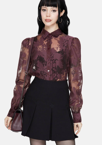 Spectre Sheer Loose Fit Shirt - Burgundy