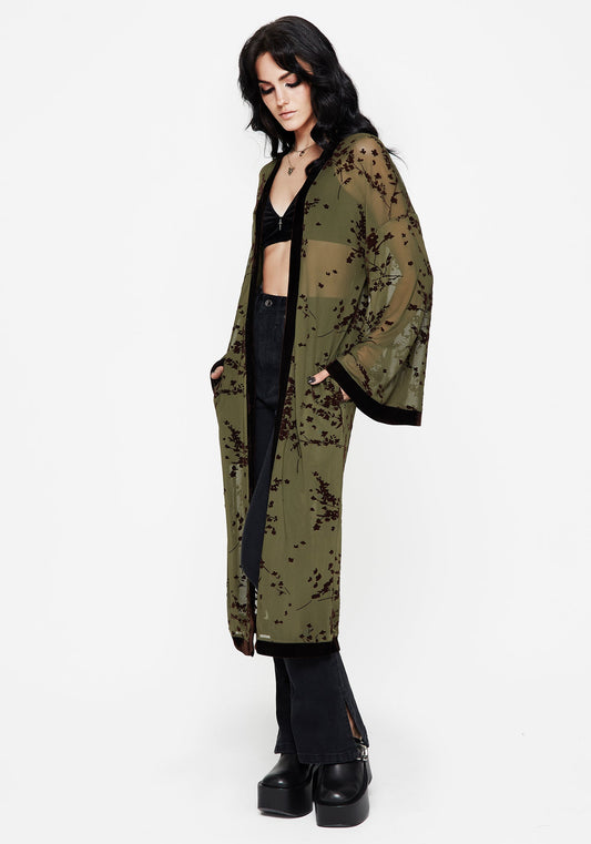 Jael Flocked Longline Mesh Kimono