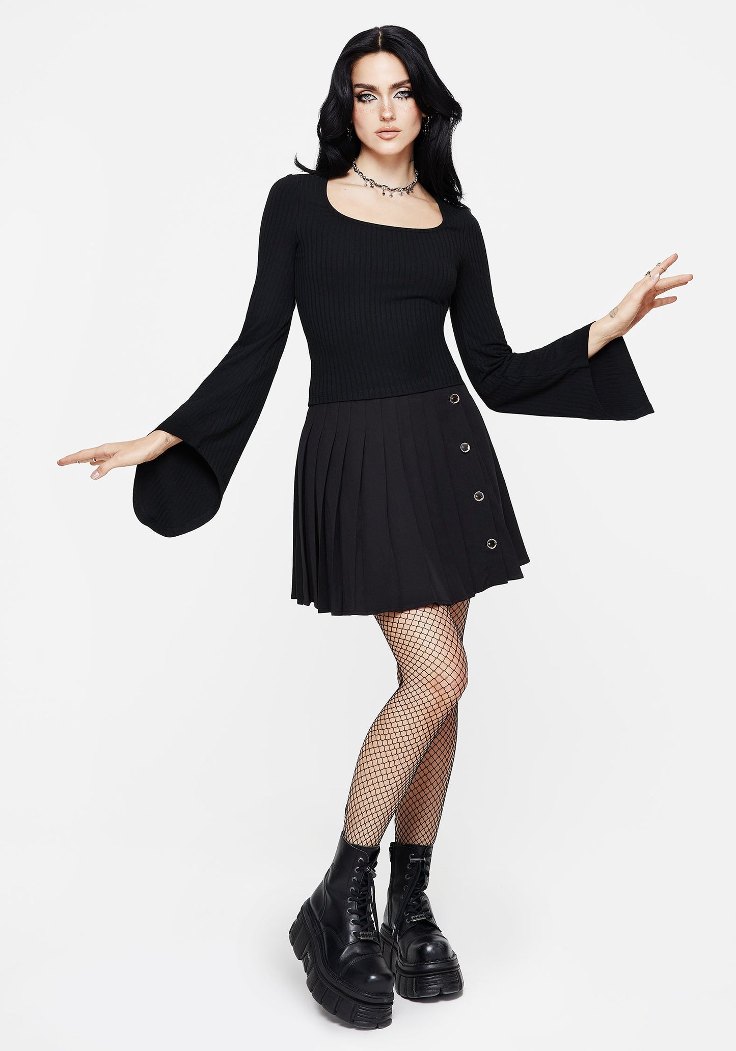 Amata Square Neck Flared Long Sleeve Top