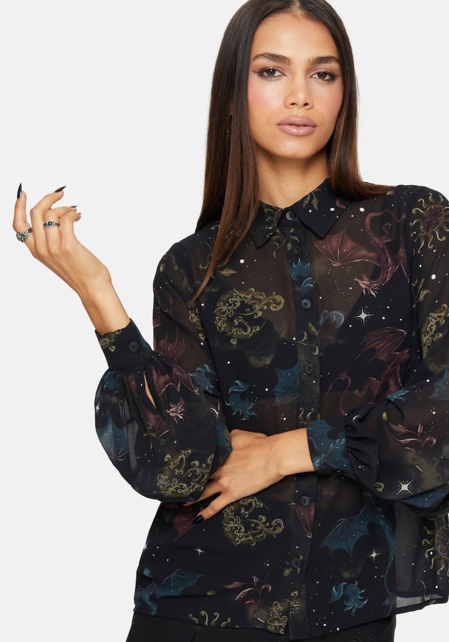 Phoenix Dragon Chiffon Blouse