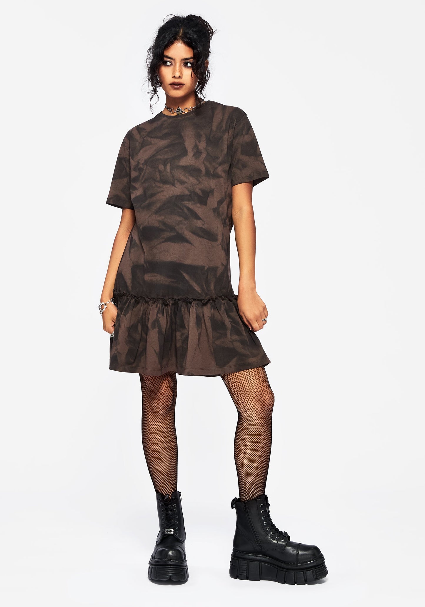 Mugwort Cotton Ombre Jersey Frill Hem Mini Dress