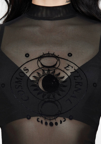 Vernal High Neck Mesh Short Sleeve Top