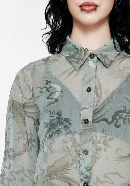 Sapphira Dragon Print Button Up Shirt