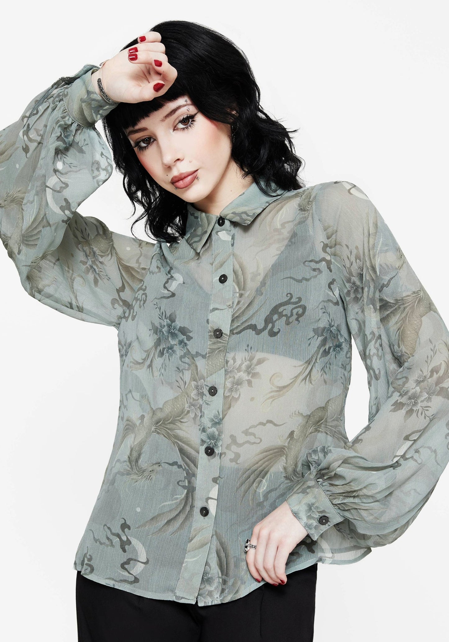 Sapphira Dragon Print Button Up Shirt