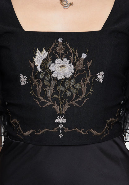 Silva Climbing Roses Embroidered Puff Sleeve Top