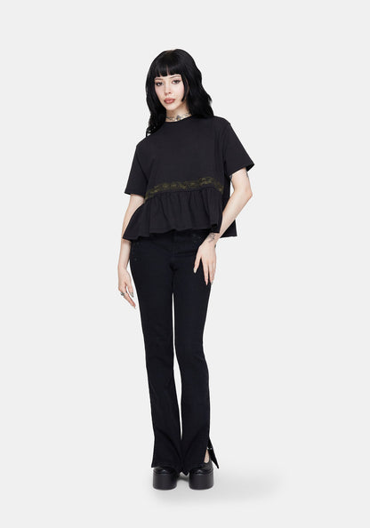 Fianna Embroidered Ruffle Hem Crop T-shirt