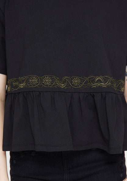 Fianna Embroidered Ruffle Hem Crop T-shirt
