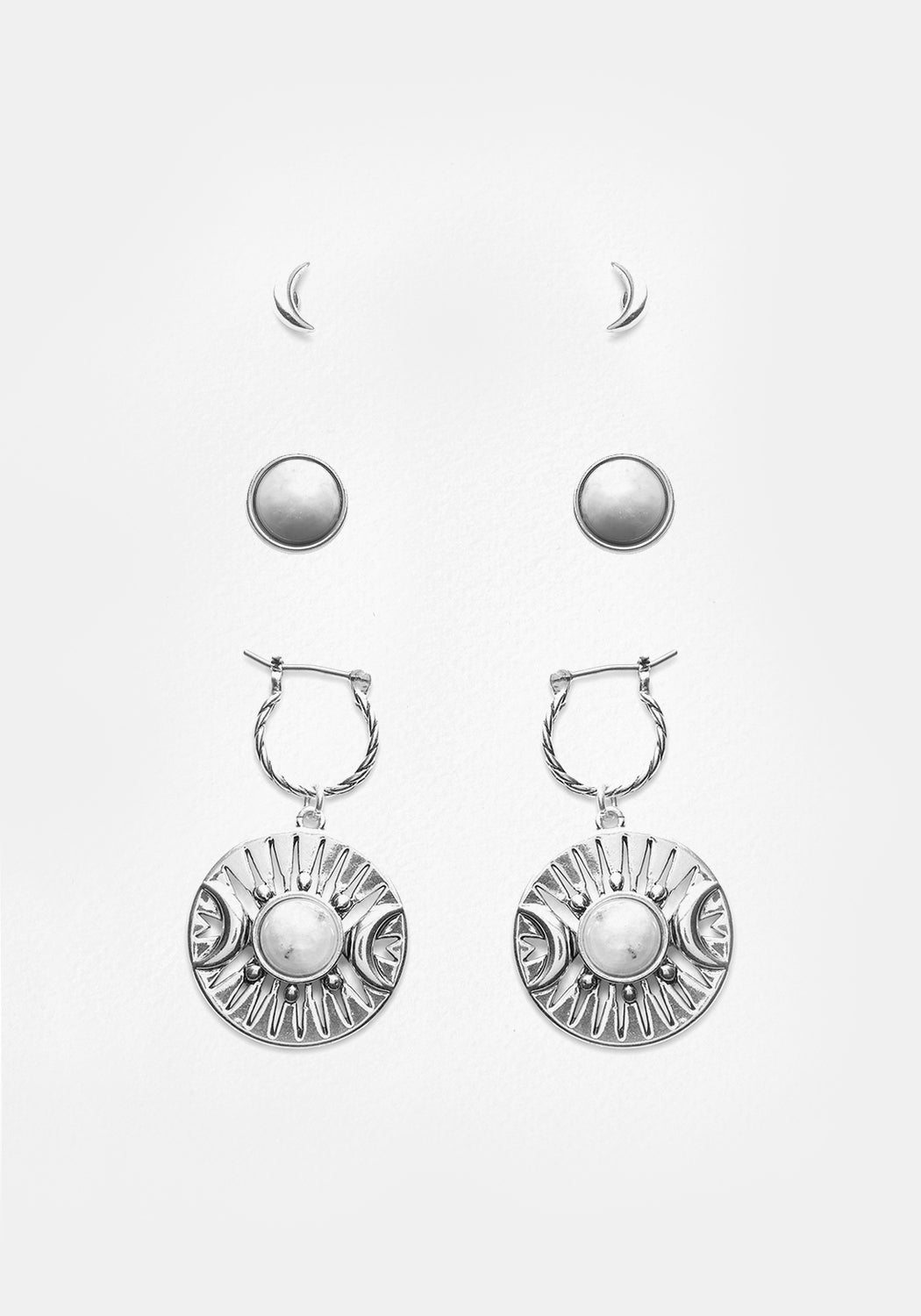 GODDESS TRIPLE MOON MOONSTONE EAR STUD PACK