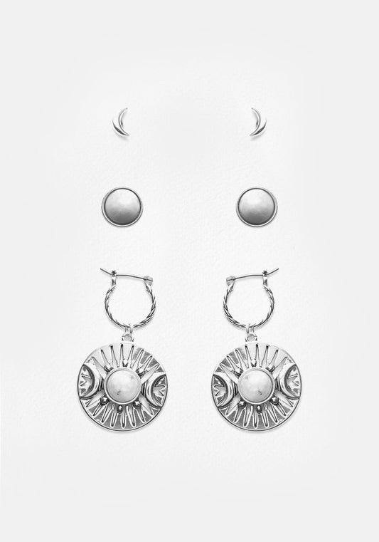 GODDESS TRIPLE MOON MOONSTONE EAR STUD PACK